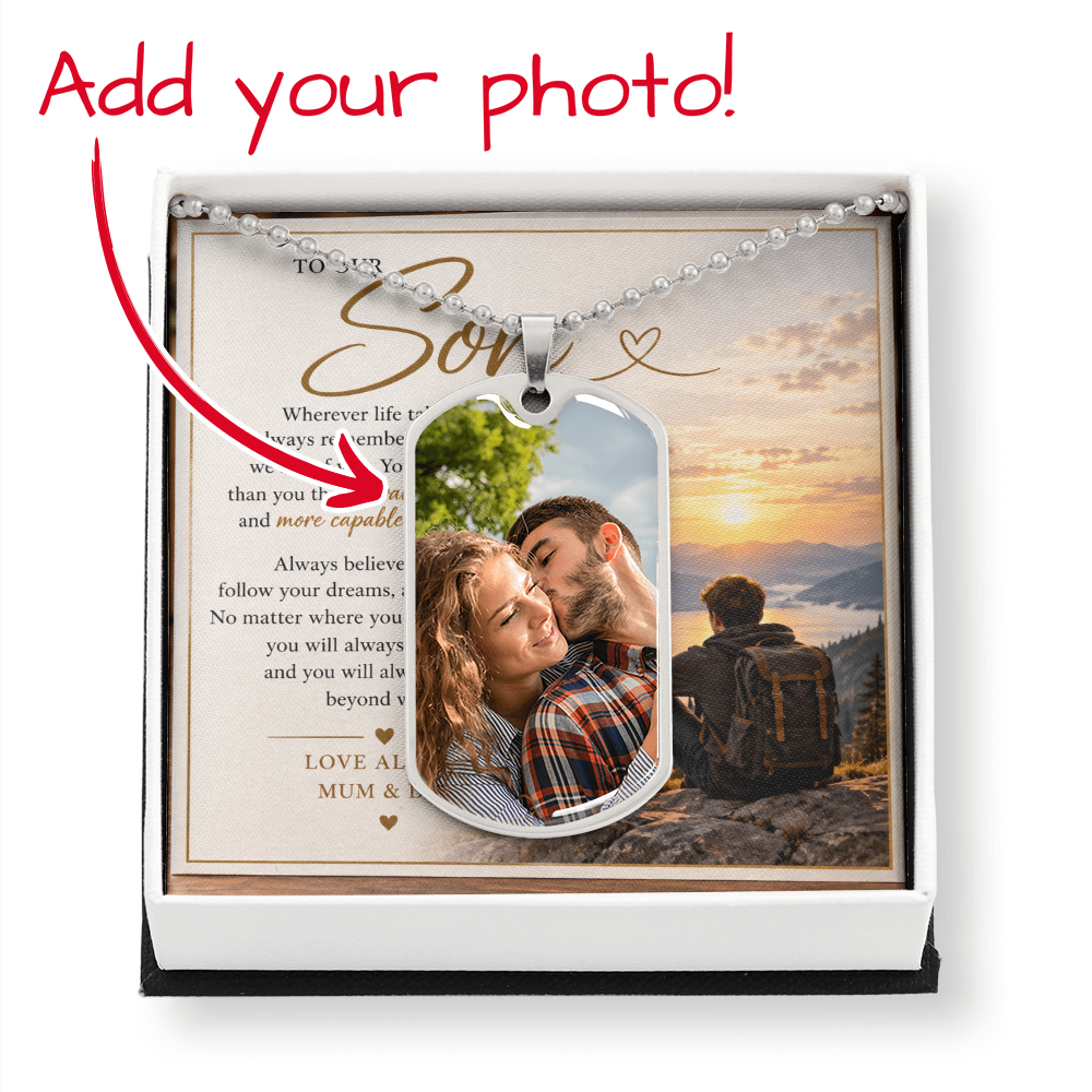 Personalised Dog Tag Necklace for Son – Custom Photo Gift