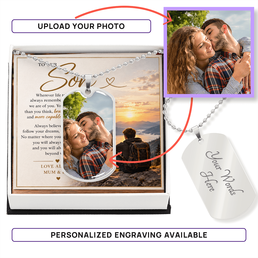 Personalised Dog Tag Necklace for Son – Custom Photo Gift