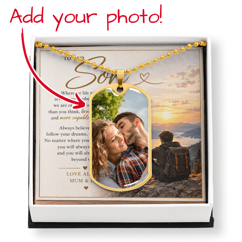 Personalised Dog Tag Necklace for Son – Custom Photo Gift