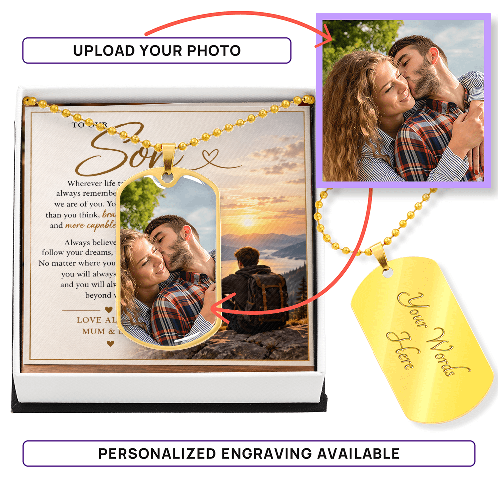 Personalised Dog Tag Necklace for Son – Custom Photo Gift