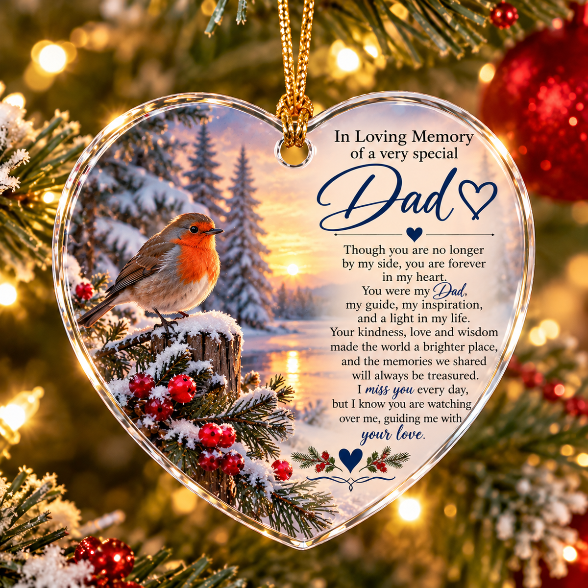 Dads Memorial Heart-Shaped Christmas Tree Ornament – In Loving Memory